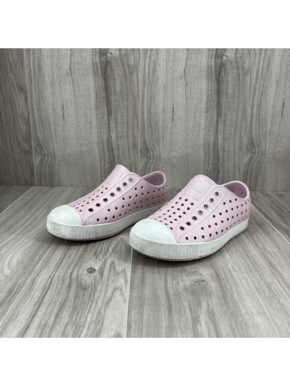 Native Jefferson Shoes Kids Toddler 11 Bio Bling Pink Glitter Slip On Waterproof